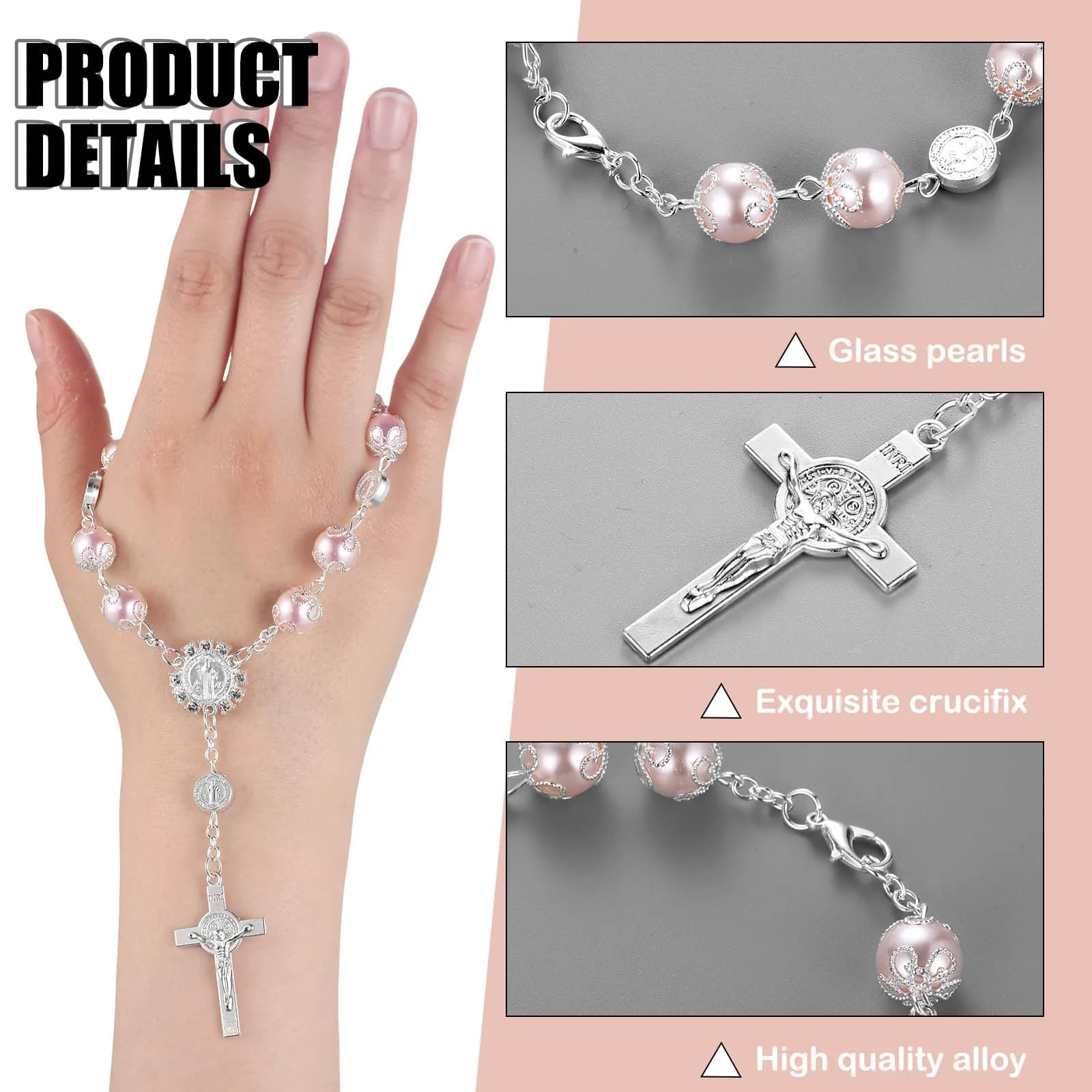 Frienda Pink 4 Pcs Car Rosary Saint Benedict Auto Rosary with St Christopher Visor Clip | Religious Safety Accessory - view 3