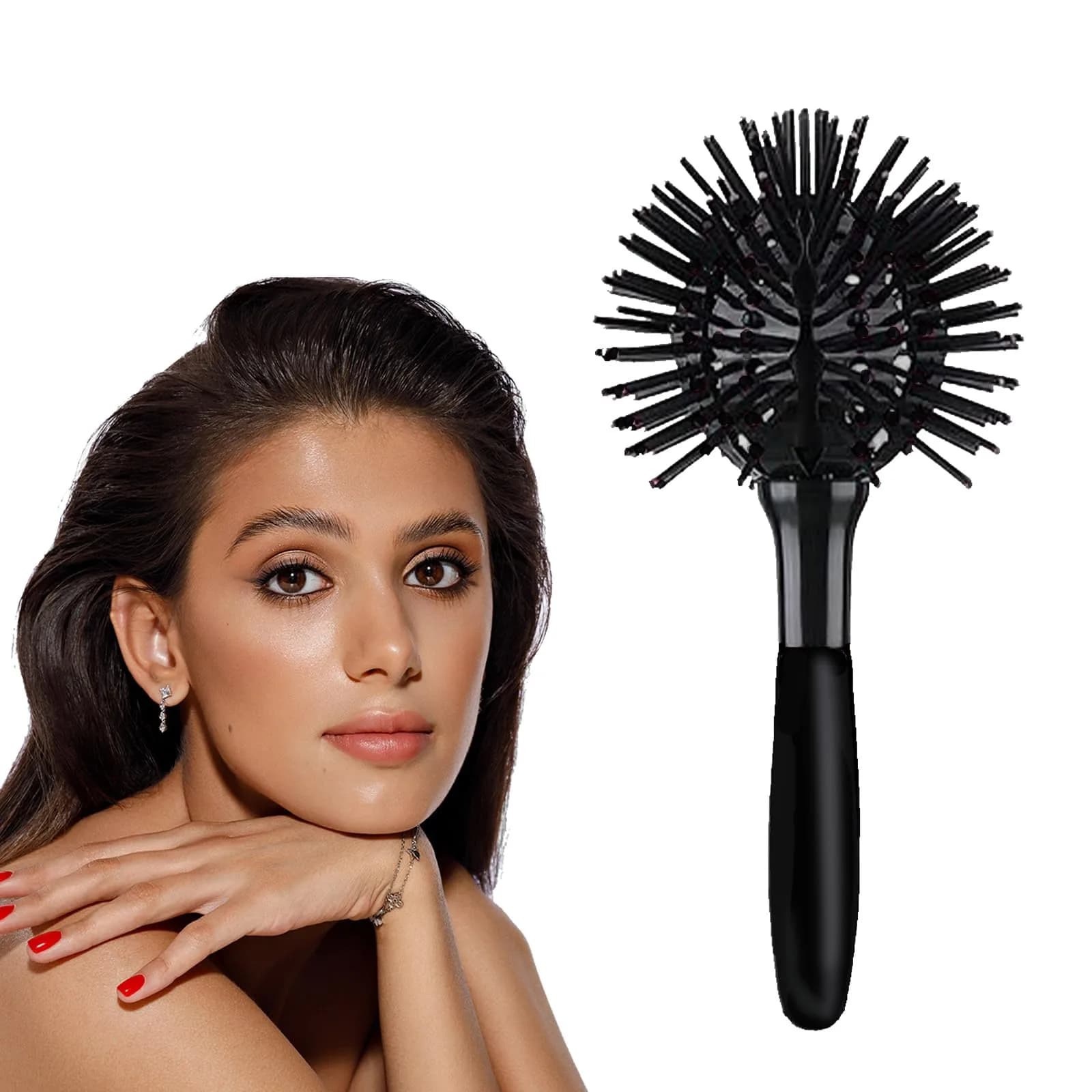 Aaiffey 3D Round Hair Brush 10.5cm (4.13in) | Detangles & Styles Thick Curly Hair — Black