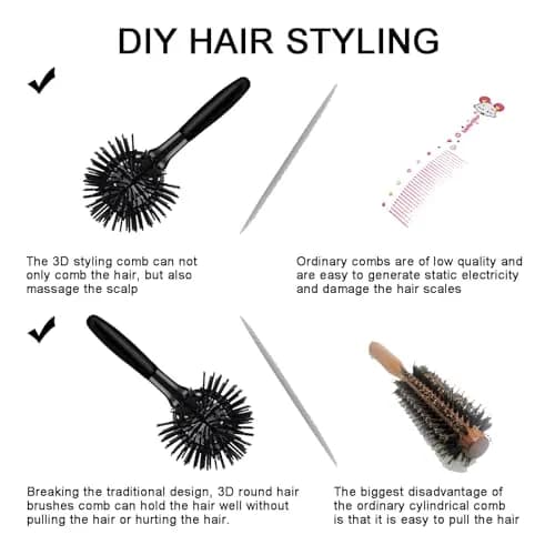 Aaiffey 3D Round Hair Brush 10.5cm (4.13in) | Detangles & Styles Thick Curly Hair thumbnail 3