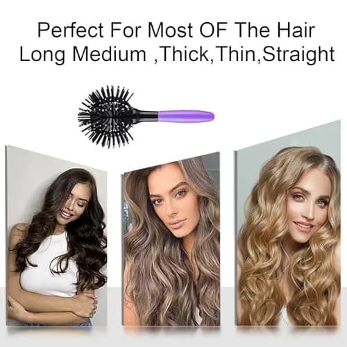 Aaiffey 3D Round Hair Brush for Women - Blow Drying Detangling 360 Degree Styling Brush for Thick Curly Hair - Circle Comb for Wet and Dry Hair (Purple) thumbnail 4