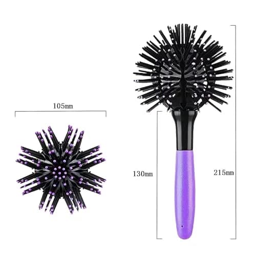 Aaiffey 3D Round Hair Brush for Women - Blow Drying Detangling 360 Degree Styling Brush for Thick Curly Hair - Circle Comb for Wet and Dry Hair (Purple) thumbnail 2