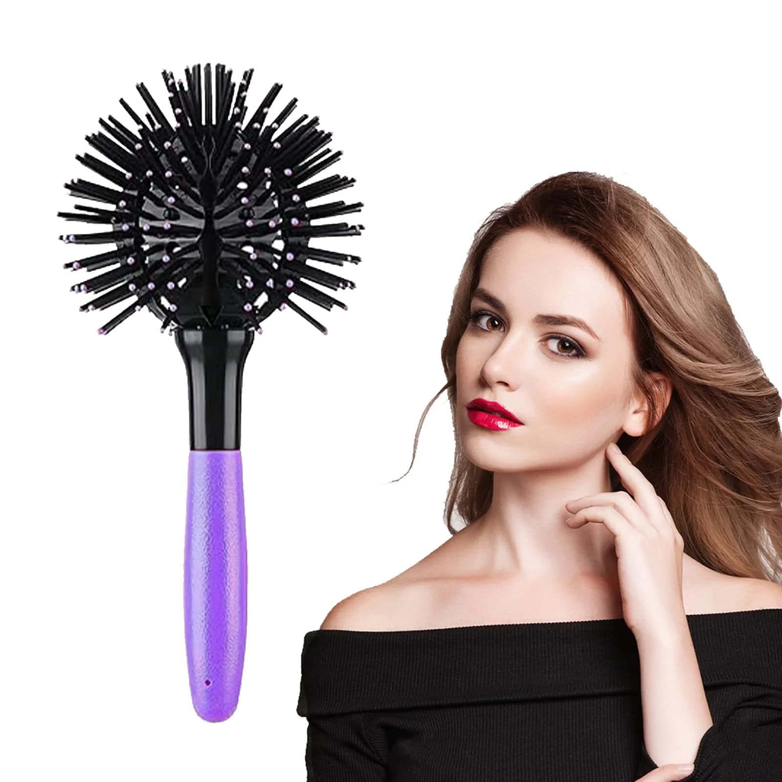 Aaiffey 3D Round Hair Brush for Women - Blow Drying Detangling 360 Degree Styling Brush for Thick Curly Hair - Circle Comb for Wet and Dry Hair (Purple) - main product image