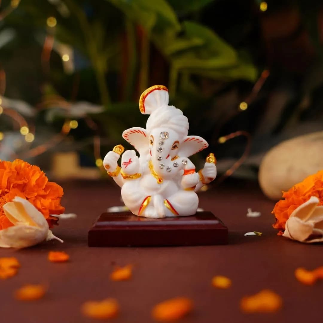 Servdharm Pagri Ganesh Idol for Car Dashboard | 8.1 cm (3.2") Resin Statue | Home Decor, Office Desk, Puja & Gifting - main product image