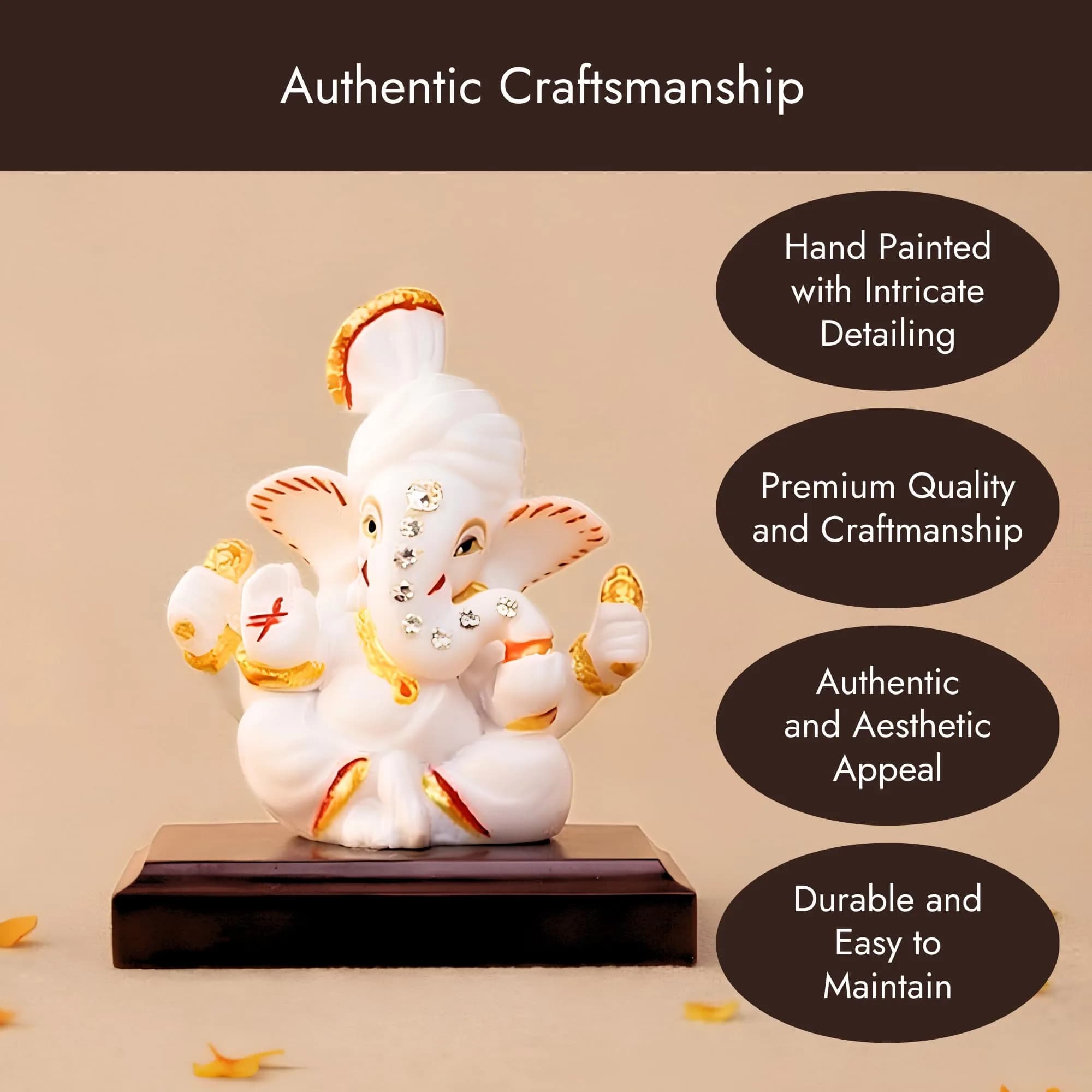 Servdharm Pagri Ganesh Idol for Car Dashboard | 8.1 cm (3.2") Resin Statue | Home Decor, Office Desk, Puja & Gifting - view 5