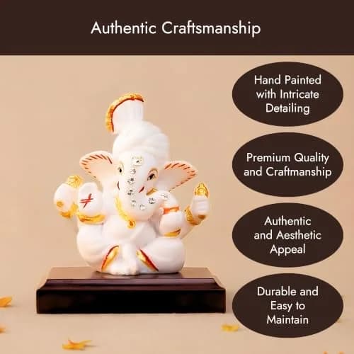 Servdharm Pagri Ganesh Idol for Car Dashboard | 8.1 cm (3.2") Resin Statue | Home Decor, Office Desk, Puja & Gifting thumbnail 5