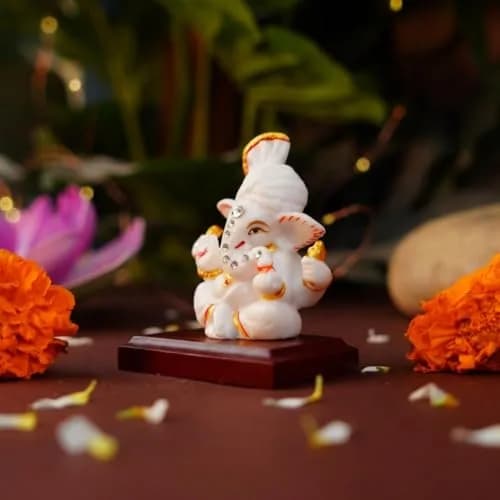 Servdharm Pagri Ganesh Idol for Car Dashboard | 8.1 cm (3.2") Resin Statue | Home Decor, Office Desk, Puja & Gifting thumbnail 2