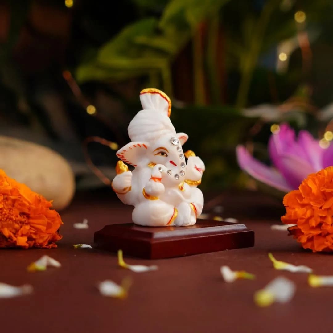 Servdharm Pagri Ganesh Idol for Car Dashboard | 8.1 cm (3.2") Resin Statue | Home Decor, Office Desk, Puja & Gifting - view 3