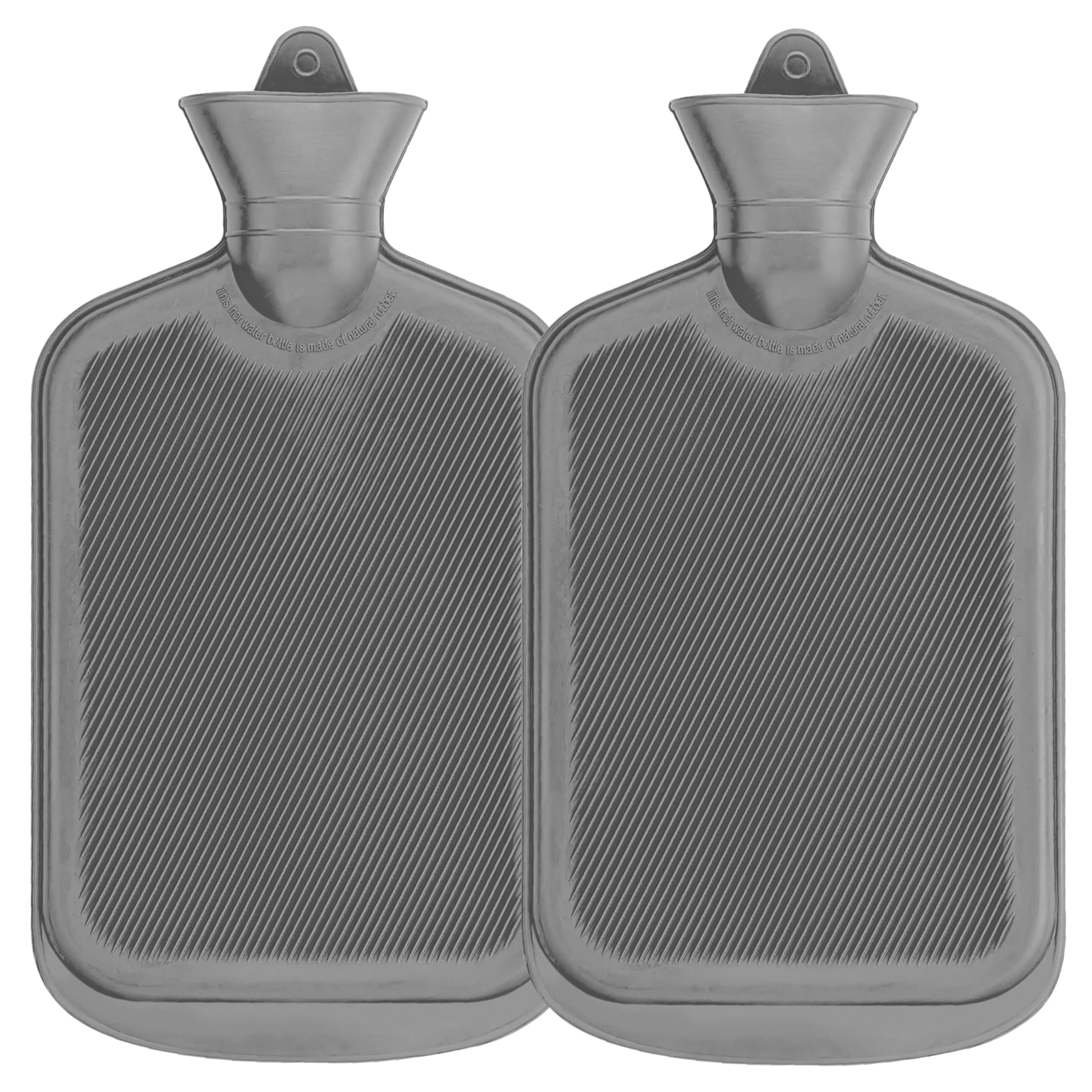 SteadMax 2 Pack Hot Water Bottles 2L | Durable Rubber Heat Therapy for Pain Relief — Gray & Gray