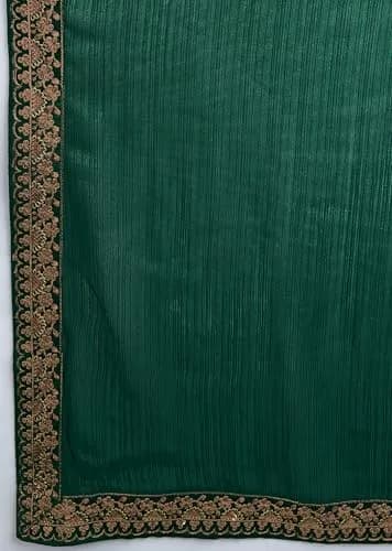 TRENDMALLS Women's Chiffon Satin Sequin Saree with Unstitched Blouse Piece - Green, 5.5m (18 ft) | Festive & Wedding Wear thumbnail 8