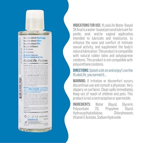 LubeLife 3X Anal Water-Based Lubricant 240ml (8 Fl Oz) | Extra Thick Glide for Anal Play thumbnail 2