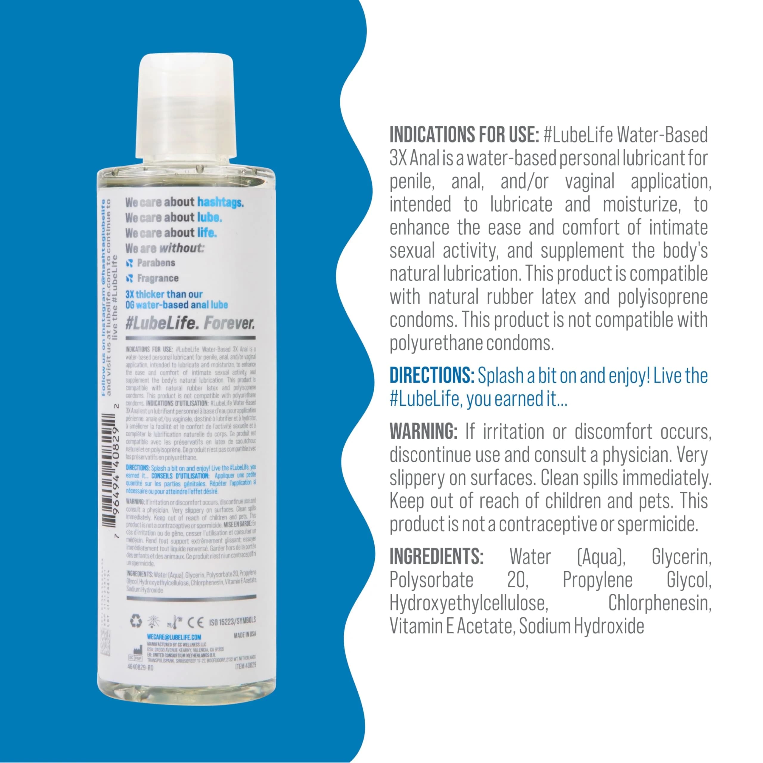 LubeLife 3X Anal Water-Based Lubricant 240ml (8 Fl Oz) | Extra Thick Glide for Anal Play - view 2