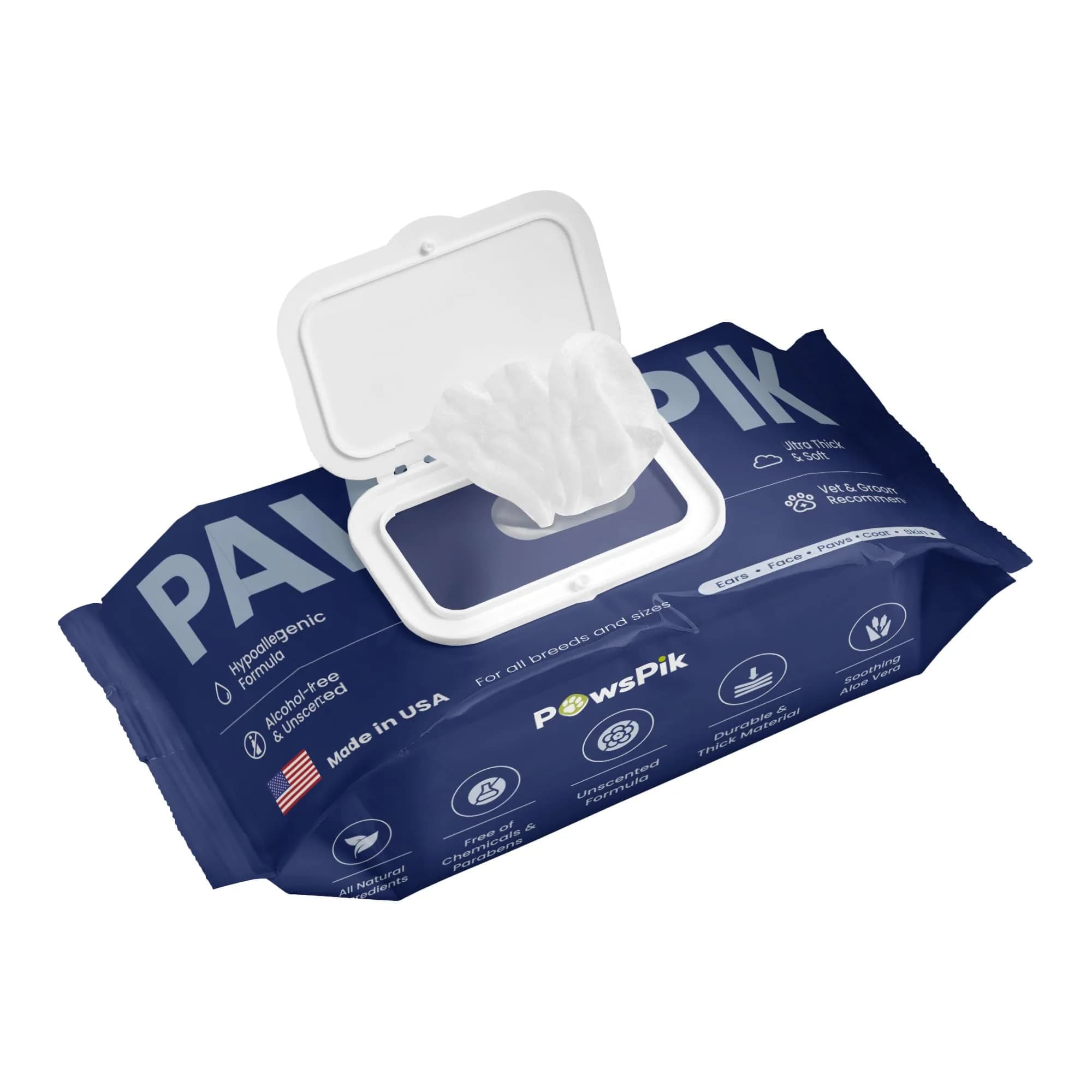 PAWSPIK Made in USA Pet Wipes Large 100 Count | Gentle & Hypoallergenic for Sensitive Skin — White