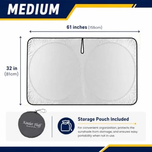 kinder Fluff Windshield Sun Shade Medium 155cm (61in) x 81cm (32in) | Certified 99.87% UVB & 99.02% UVA Protection thumbnail 3