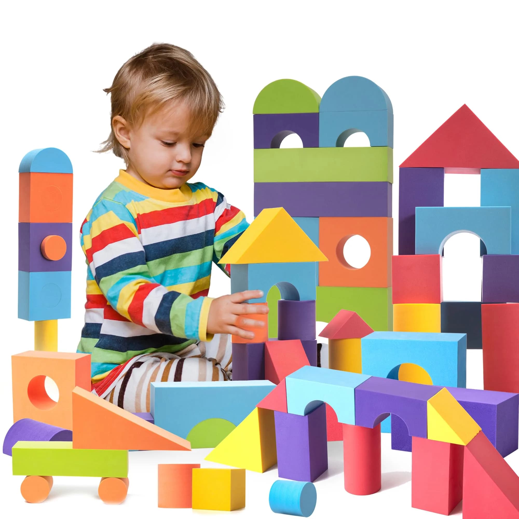 CRAFTY HAPPITOYS 34 Large Foam Blocks for Toddlers | Soft Building Set for Kids