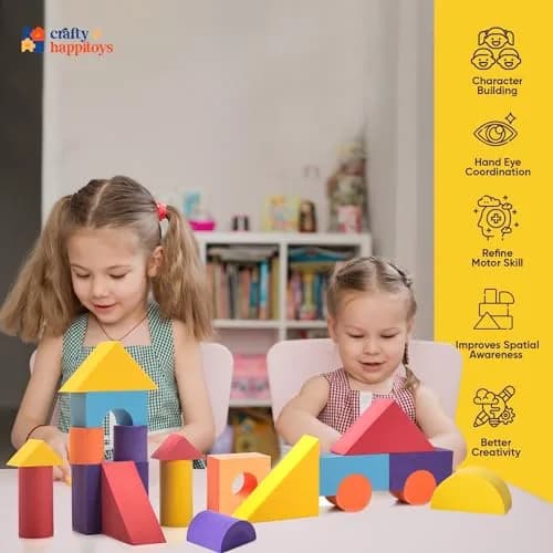 CRAFTY HAPPITOYS 34 Large Foam Blocks for Toddlers | Soft Building Set for Kids thumbnail 4