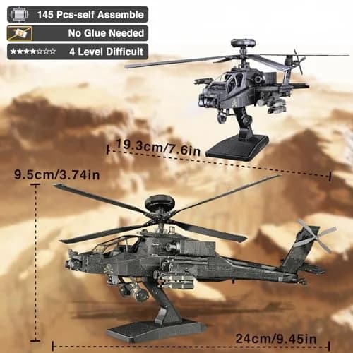 Piececool AH-64 Apache 3D Metal Model Kit 145 Pcs | Educational STEM Building Toy thumbnail 6