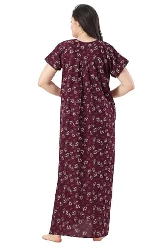 Soulemo Women's Alpine Printed Nighty XL (48 Bust) Wine | Floor Length Button-Down Sleepshirt with Lace Trim thumbnail 5