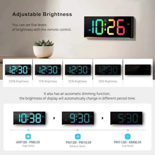Abovsare Digital Wall Clock Large Display 13" | RGB Colors, Night Light, Remote Control (70-120 chars) thumbnail 5