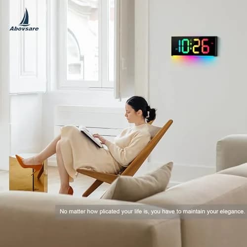 Abovsare Digital Wall Clock Large Display 13" | RGB Colors, Night Light, Remote Control (70-120 chars) thumbnail 7