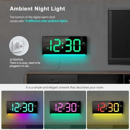 Abovsare Digital Wall Clock Large Display 13" | RGB Colors, Night Light, Remote Control (70-120 chars) thumbnail 3