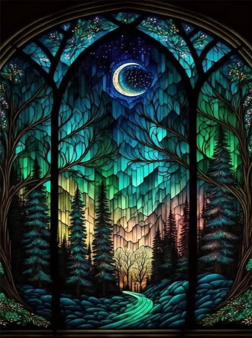 WUSARPLY Starry Night Stamped Cross Stitch Kits for Beginners Adults | 11CT Pre-Printed Canvas, Art Deco Style, 15.8x11.8 inch