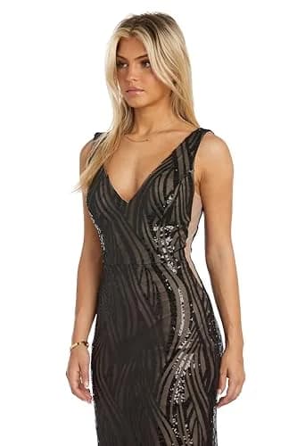 NIGHTWAY Sequin Swirl Maxi Dress W/V-Neck, Power Mesh & Open Back | Evening Party Glam thumbnail 2