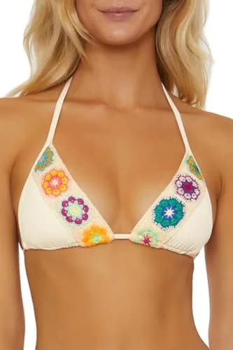 ISABELLA ROSE Women's 1969 Triangle Bikini Top Adjustable Tie Back Natural | Vintage Crochet Detail thumbnail 1
