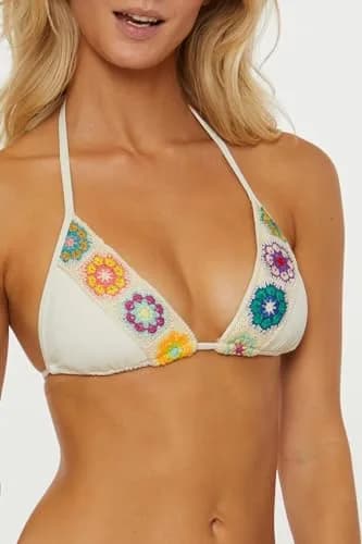 ISABELLA ROSE Women's 1969 Triangle Bikini Top Adjustable Tie Back Natural | Vintage Crochet Detail thumbnail 2