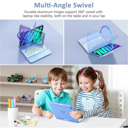 FUWANG Touch Keyboard Case for iPad mini 7/6 8.3-inch, 360° Rotating, Blue | Multi-Touch Trackpad & 7-Color Backlit Keyboard thumbnail 5