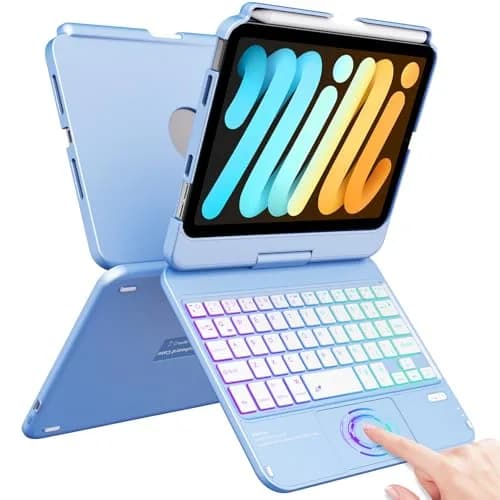 FUWANG Touch Keyboard Case for iPad mini 7/6 8.3-inch, 360° Rotating, Blue | Multi-Touch Trackpad & 7-Color Backlit Keyboard thumbnail 1