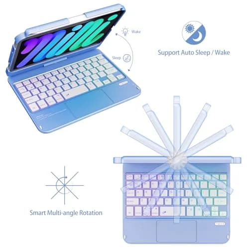 FUWANG Touch Keyboard Case for iPad mini 7/6 8.3-inch, 360° Rotating, Blue | Multi-Touch Trackpad & 7-Color Backlit Keyboard thumbnail 9