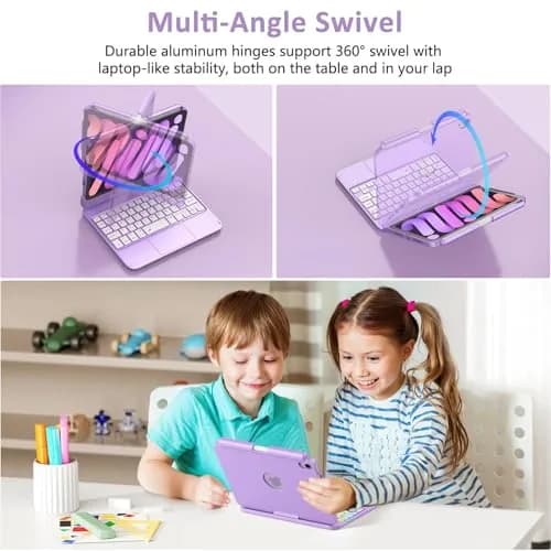 FUWANG Purple Keyboard Case for iPad mini 7/6 8.3-inch | 360° Rotating, Backlit, Trackpad thumbnail 5