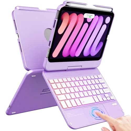 FUWANG Purple Keyboard Case for iPad mini 7/6 8.3-inch | 360° Rotating, Backlit, Trackpad thumbnail 1