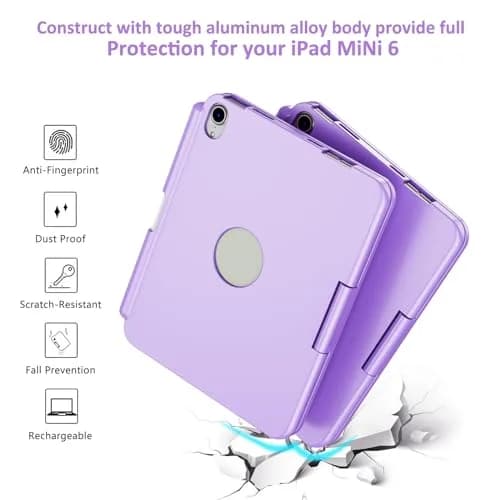 FUWANG Purple Keyboard Case for iPad mini 7/6 8.3-inch | 360° Rotating, Backlit, Trackpad thumbnail 7