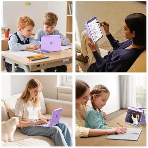 FUWANG Purple Keyboard Case for iPad mini 7/6 8.3-inch | 360° Rotating, Backlit, Trackpad thumbnail 8