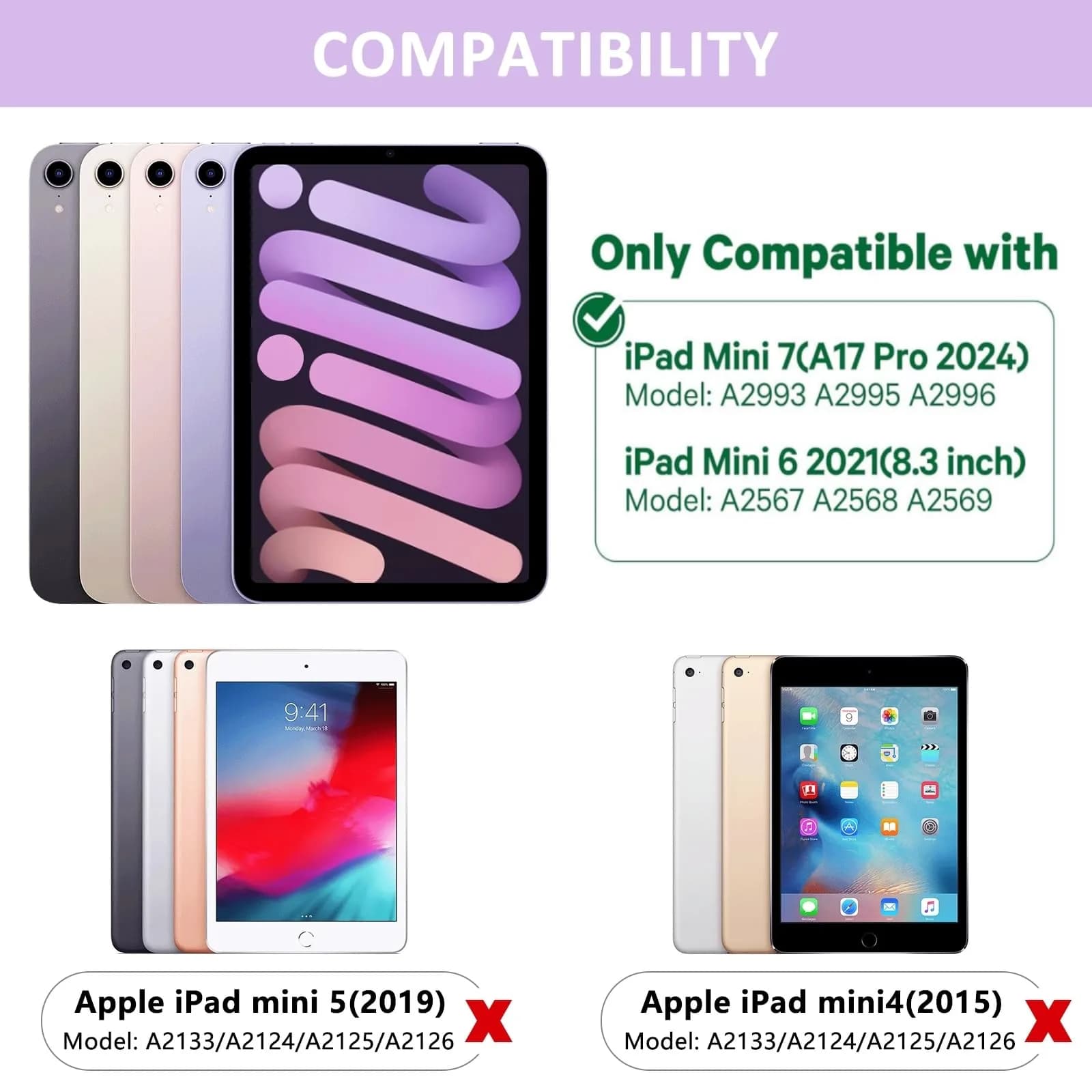 FUWANG Purple Keyboard Case for iPad mini 7/6 8.3-inch | 360° Rotating, Backlit, Trackpad - view 2