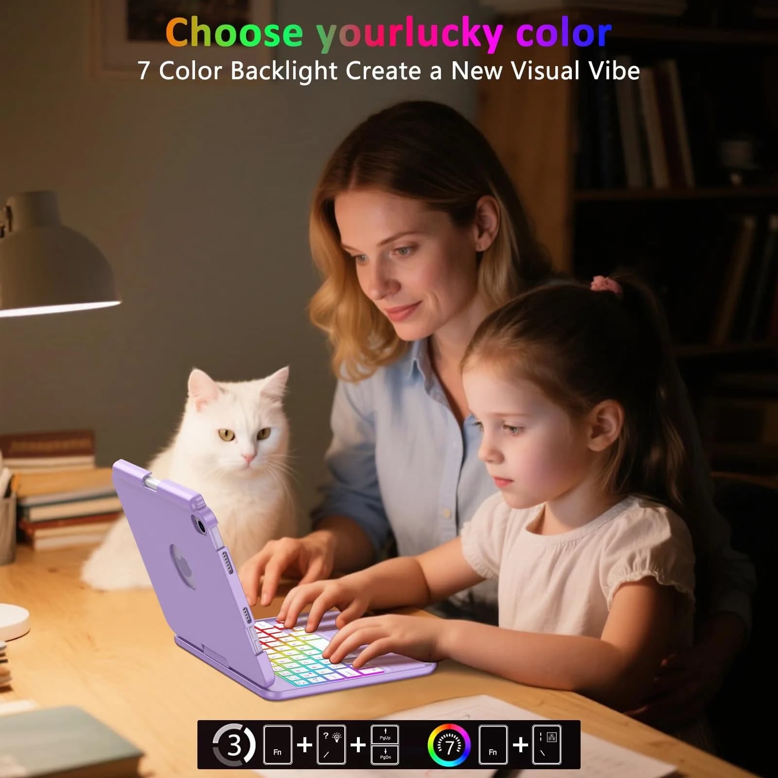 FUWANG Purple Keyboard Case for iPad mini 7/6 8.3-inch | 360° Rotating, Backlit, Trackpad - view 4