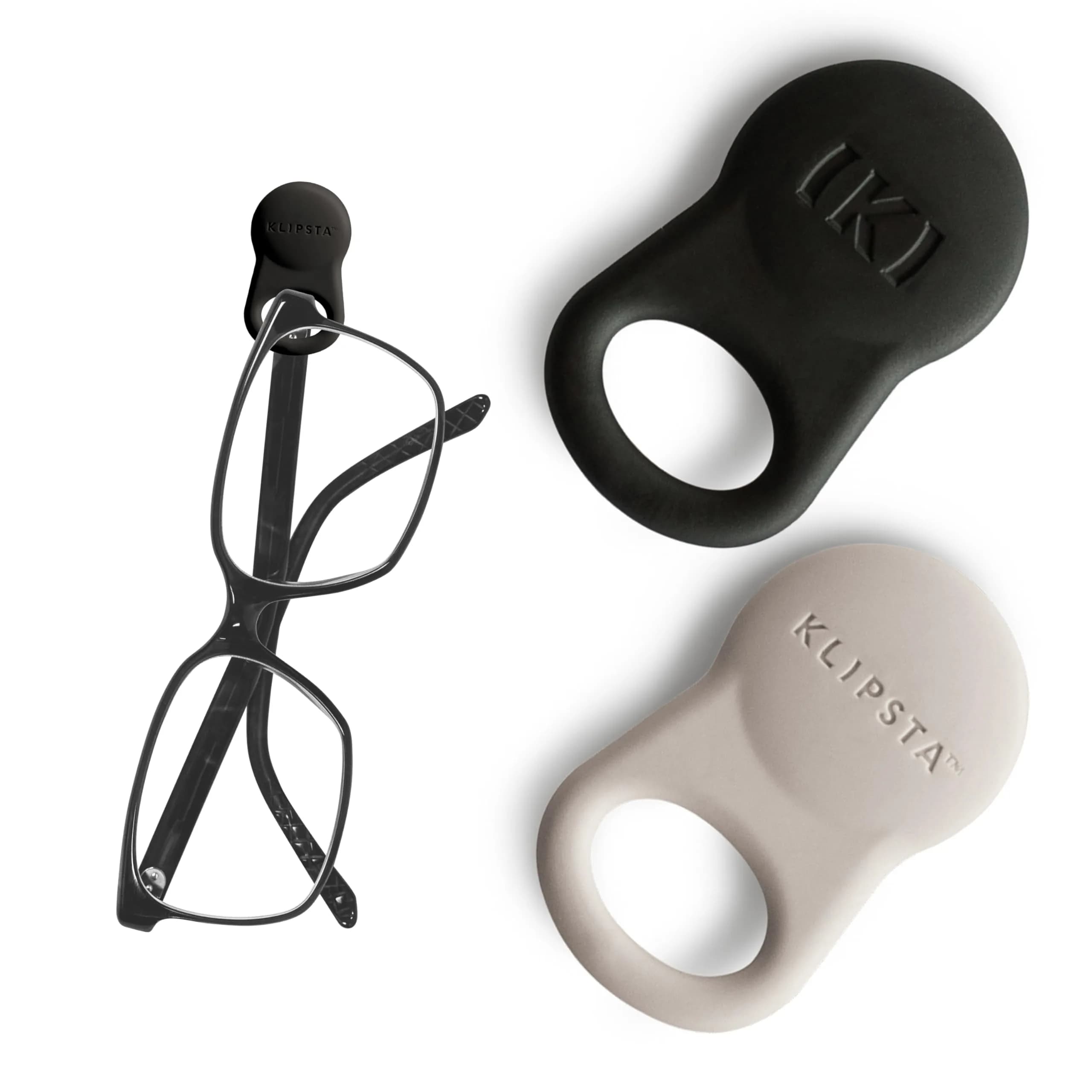 KLIPSTA SPEX Magnetic Glasses Clips (Stone & Black 2-Pack) | Secure Eyewear & ID Holder — Black & Stone