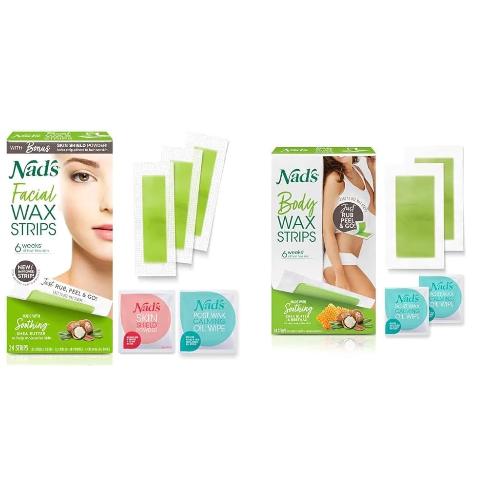 Nad's Facial (48 Strips) & Body (24 Strips) Wax Hair Removal Kits | Natural Beeswax Formula - main product image