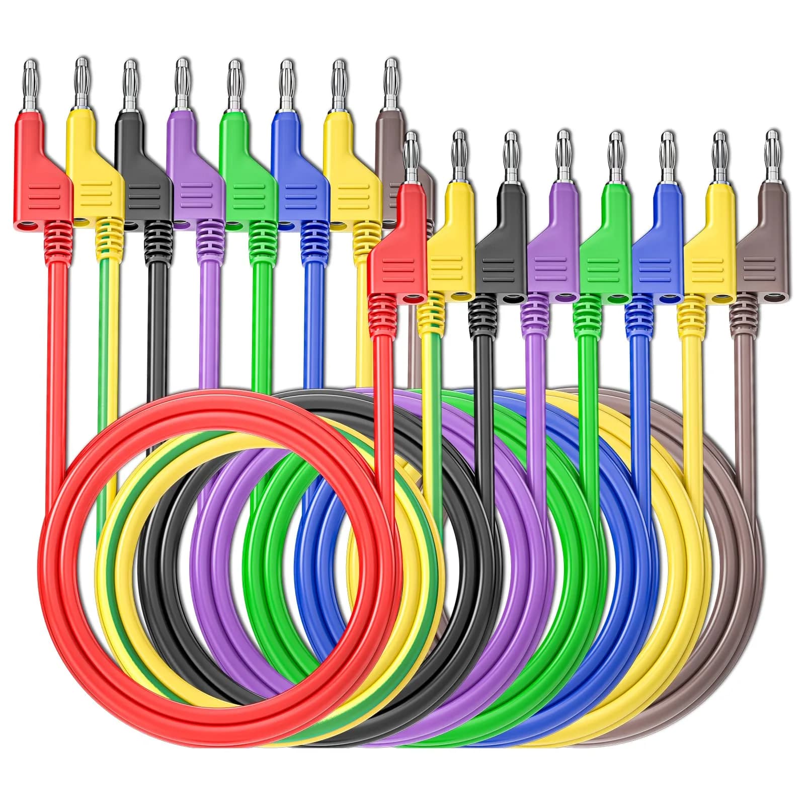 Goupchn Stackable Banana Plug Test Leads - 8 Colors, 3.3ft/1m Length, 1000V 15A - main product image