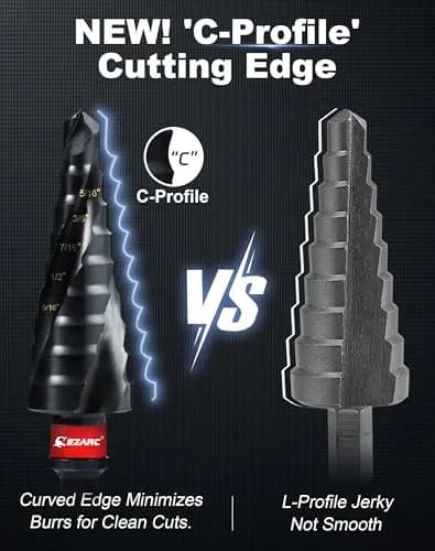 EZARC M35 Cobalt Step Drill Bit for Metal 1/4"-3/4" | 9 Step Sizes, Hex Shank, Coated with AlTiN thumbnail 3