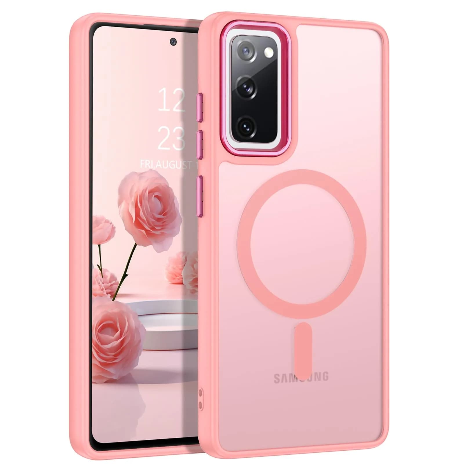 DUEDUE Magnetic Pink Phone Case for Samsung Galaxy S20 FE | Full Body Anti-Scratch Shockproof