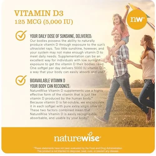 NatureWise Vitamin D3 5000 IU + B12 1000 mcg Softgels (90 Count) | Supports Energy, Clarity & Immunity thumbnail 4