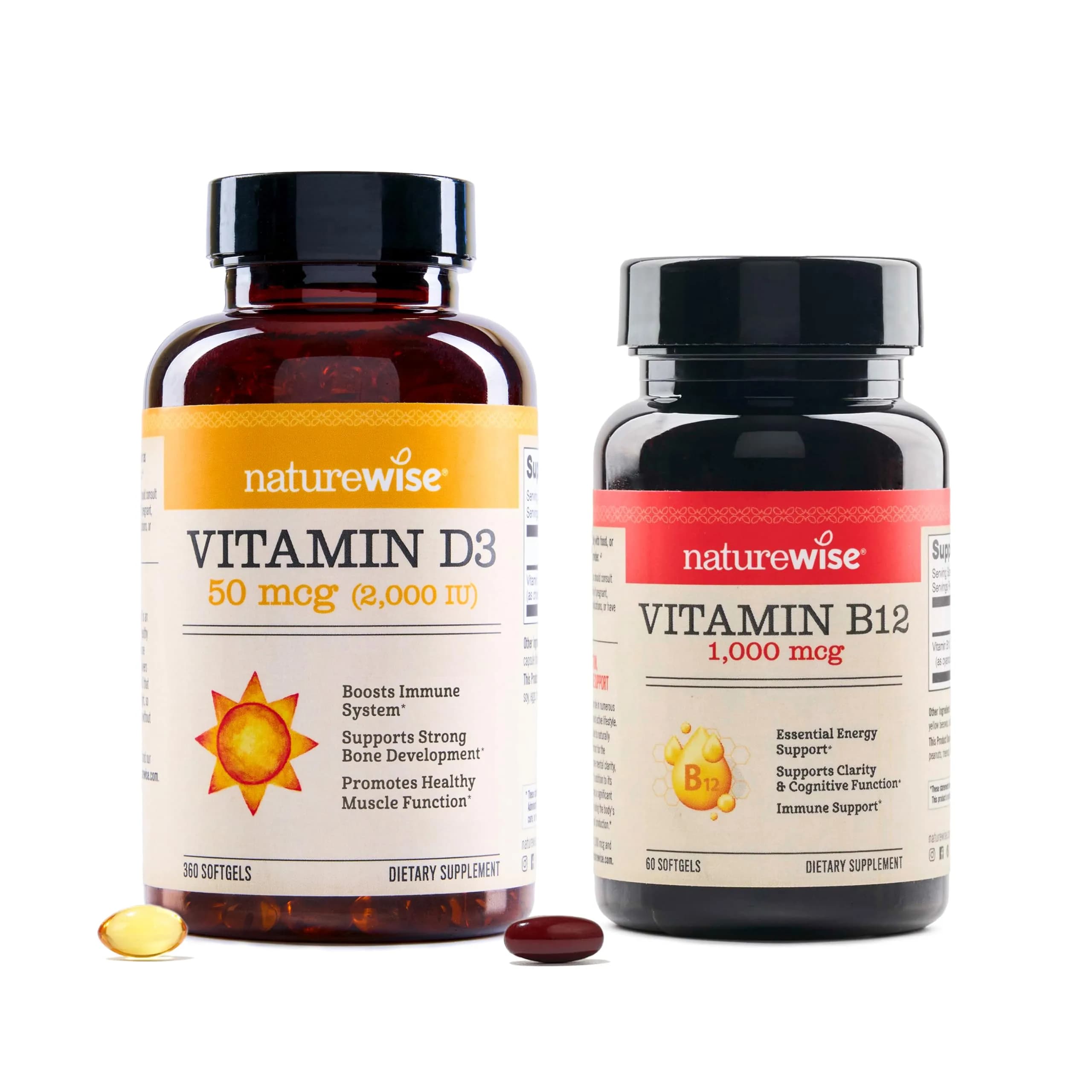 NatureWise Vitamin D3 2000iu 360 Count & B12 1000mcg 60 Softgels | Essential Daily Dose for Energy & Immunity - main product image