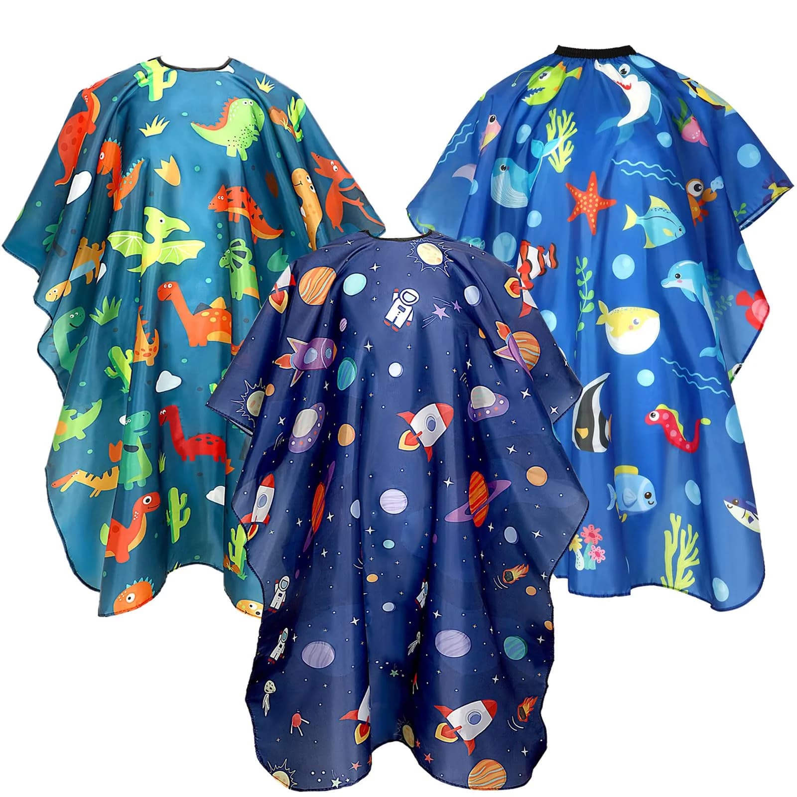 FEBSNOW 3Pcs Kids Hair Cutting Cape Professional Barber Cape for Children 139.7cm x 99.06cm | Fun Cartoon Patterns for Home & Salon Use