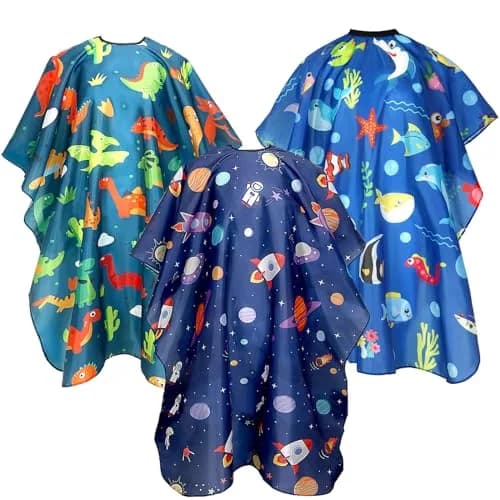 FEBSNOW 3Pcs Kids Hair Cutting Cape Professional Barber Cape for Children 139.7cm x 99.06cm | Fun Cartoon Patterns for Home & Salon Use thumbnail 1