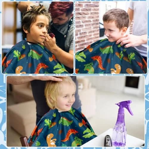 FEBSNOW 3Pcs Kids Hair Cutting Cape Professional Barber Cape for Children 139.7cm x 99.06cm | Fun Cartoon Patterns for Home & Salon Use thumbnail 5