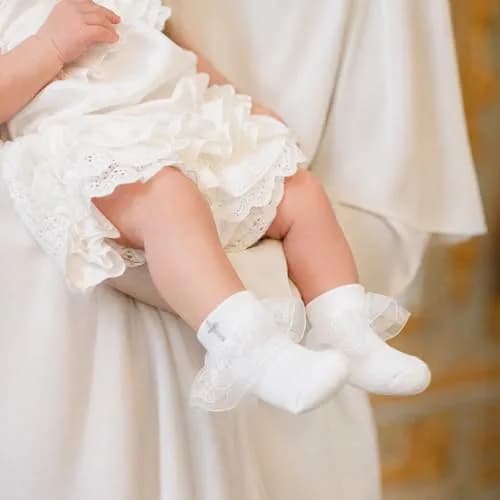 KESICI Baby Baptism Socks for Girls 0-12 Months | Cross & Lace, White, Ankle Length thumbnail 2