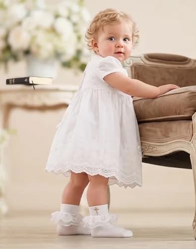 KESICI Baby Baptism Socks for Girls 0-12 Months | Cross & Lace, White, Ankle Length thumbnail 3