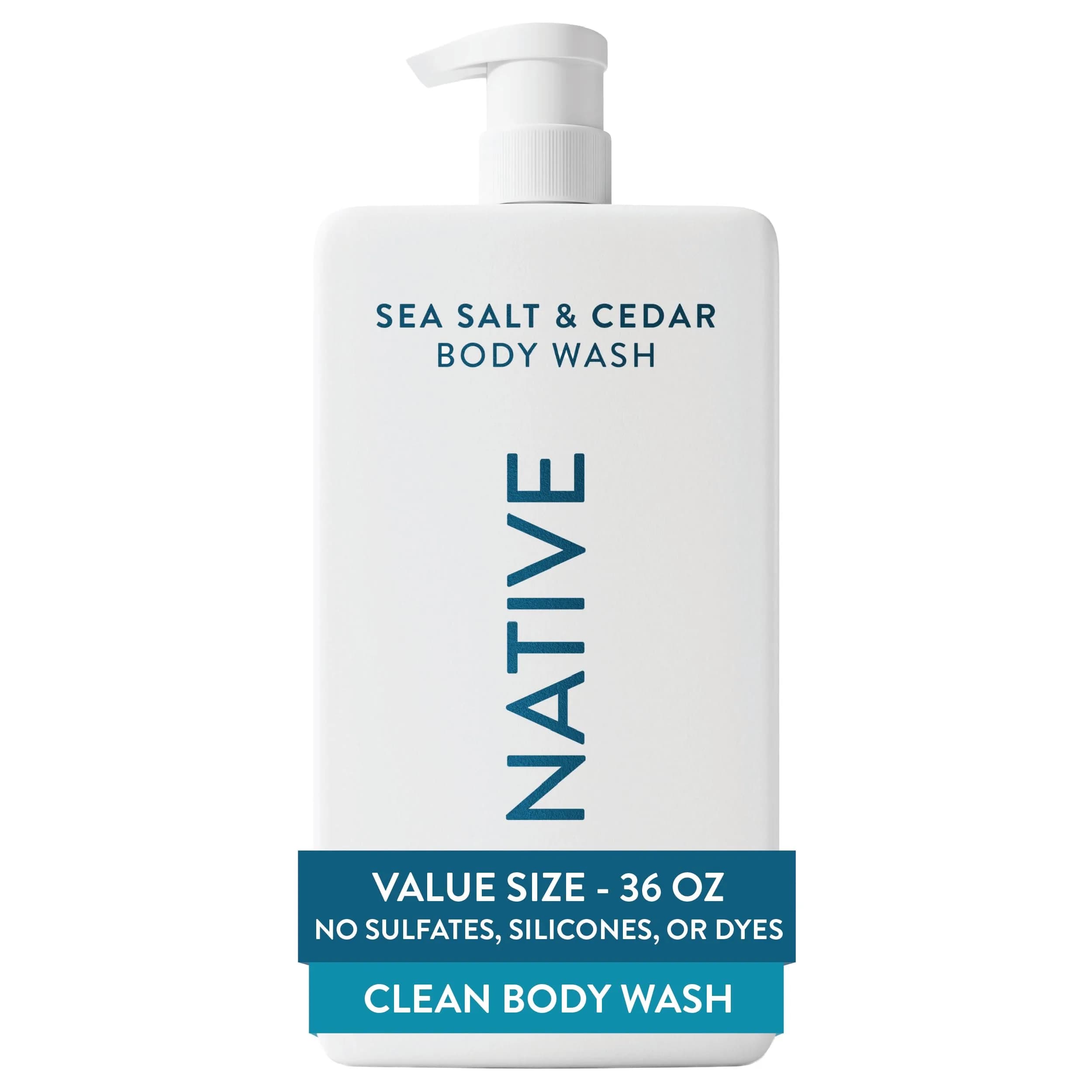 Native Clean Body Wash Sea Salt & Cedar 1064ml (36 Fl Oz) | Gentle pH-Balanced for Sensitive Skin - main product image